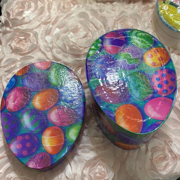 Set Of 3 Vintage Spring Easter Sequin Covered Boxes! - Picture 3 of 10